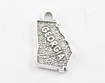 Silver Georgia State Map Charms 10pcs  - 17mm x 23mm Antique Silver Charm Bracelet Charm Necklace Charm in bulk charm bulk pendant - B26