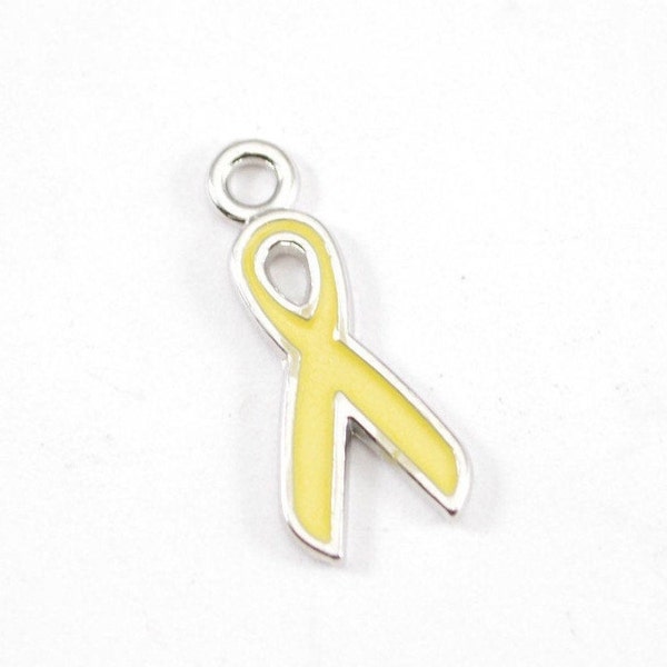 10pcs - Yellow Ribbon Charms - Silver and Yellow - 20mm x 9mm Bulk - Wholesale - Bracelet Charms - B45