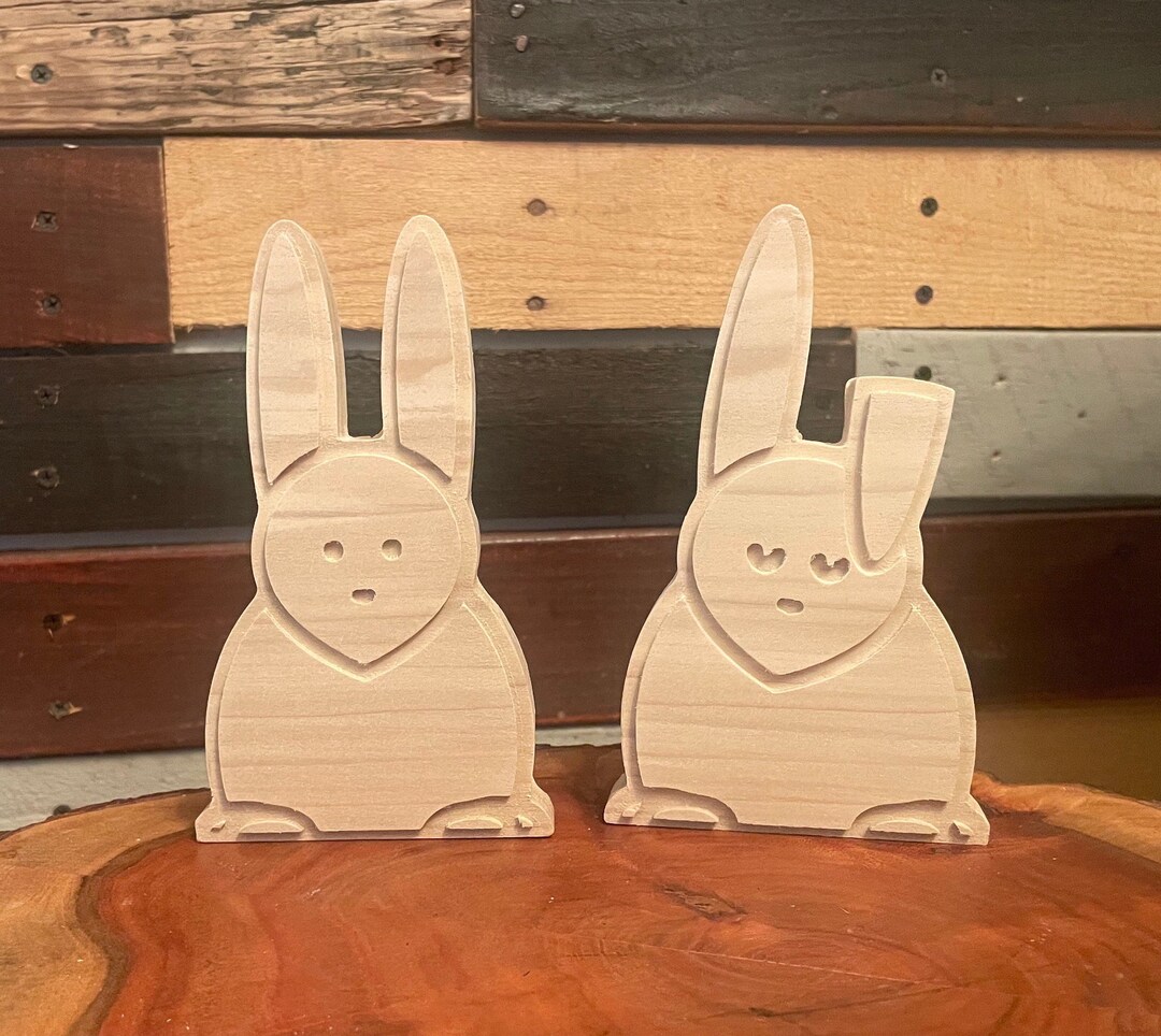Set of 2 Unfinished Wood Bunnies, DIY Wood Easter Bunnies, Wood Rabbits