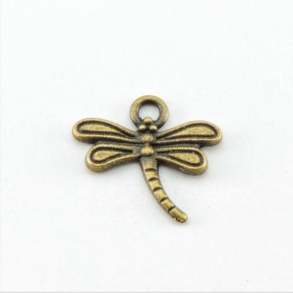 Bronze Dragonfly Charms -10pcs - 17mm x 16mm Antique Bronze Bulk - Wholesale - Insect - Nature - Bracelet Charms - Animal - b82