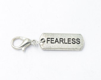 3pcs - Antique Silver Fearless Charms with Lobster Clasp - 34mm x mm - Bracelet Charms - Bulk - Wholesale- Word Charms - B40