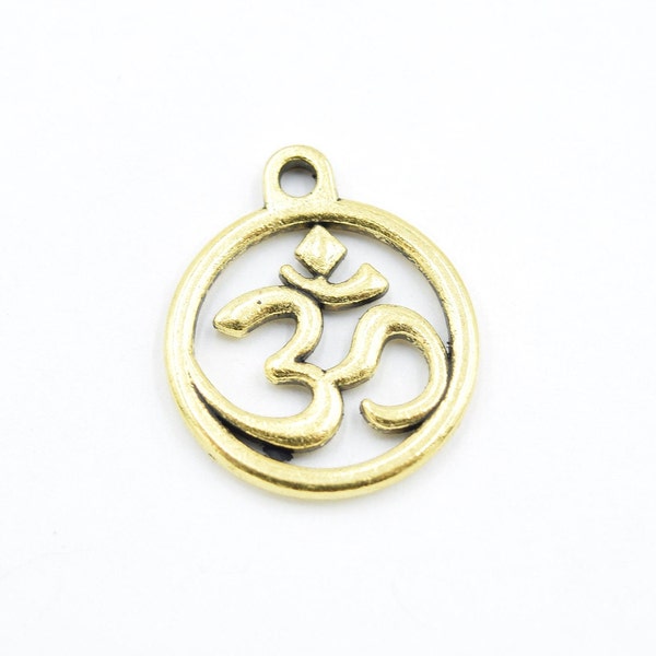 8 Antique Gold Tone Om yoga zen charms - 17mm x 21mm - Gold Tone Bracelet Charm Necklace Charm in bulk charm - Ba10