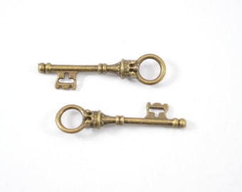 Antique Bronze Key Charm, 10pcs, 9mm x 34mm B97