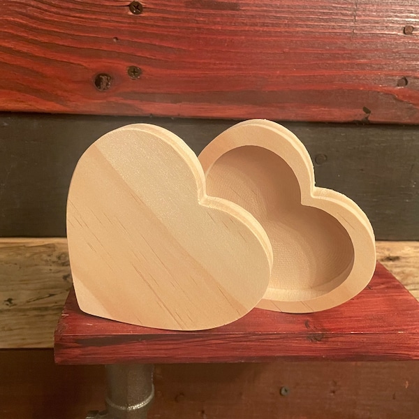 Unfinished wood heart shaped box with lid, wood heart box, small trinket box, diy heart box with lid (4.5” x 4”x 1.25”)