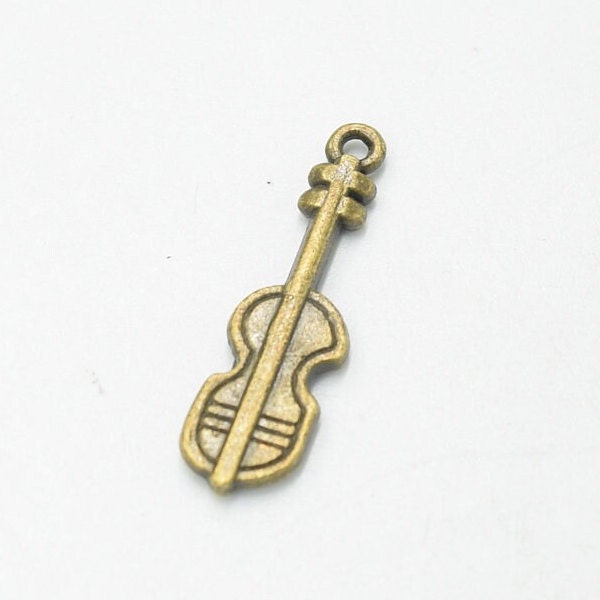 10 Bronze Violin, Viola Charm 26mm x 8mm - Antique Bronze Charm, Bracelet Charm, Necklace Charm, Charm in Bulk e7