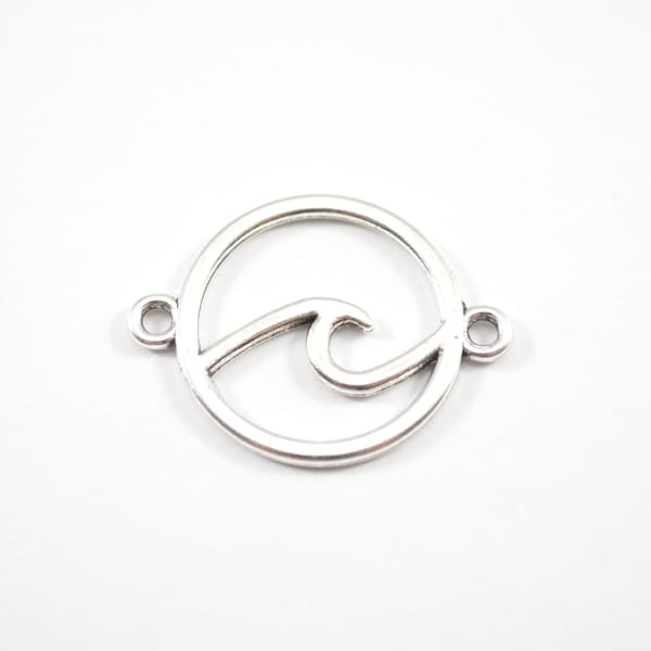 10 Silver Round Wave Outline Connector Charms - 20mm Ocean - Antique Silver Plated - Wholesale - Charms - Bracelet Charms Ba34