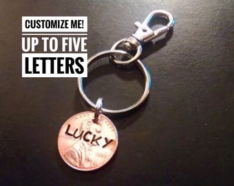 Customizable hand stamped Penny Keychain - Stamped Zipper Pull