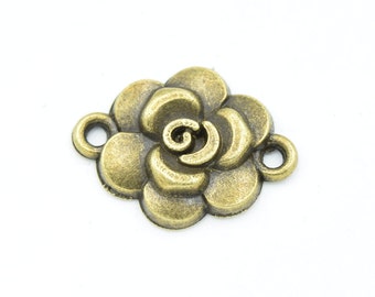 10 Bronze Flower Connector Charms - 19mm x 9mm Antique Bronze Flower - Bulk - Wholesale - DIY - Charms - Bracelet Charms - Yoga b54