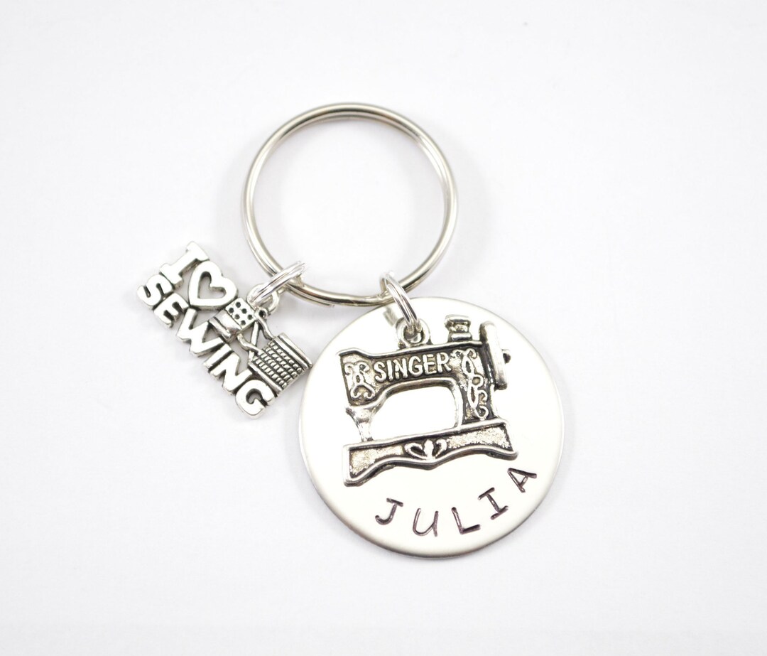 Custom Stamped Personalized Sewing Keychain I Love to Sew Sewing Gift
