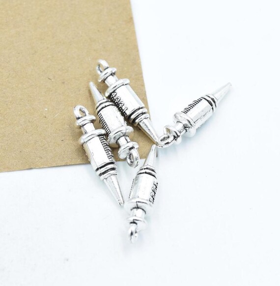 10pcs 7mm X 25mm Silver Syringe Charm Needle Charm etsy Medical Bracelet Charms Bulk Charms Wholesale B49 Etsy