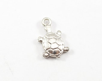 4 Silver Turtle Charms, 19mm x 12mm - Jewelry Making Supplies - Charms - Bulk Charms - Bracelet - Necklace - Key Chain b15