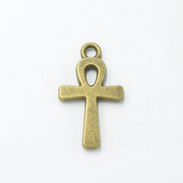 1 Bronze Ankh Cross Charm Cross Pendant, 22mm x 14mm, Antique Bronze Bracelet Charm, Necklace Charm, Charm in bulk charm Ba52