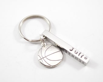 Personalized Basketball Bar Keychain, Hand Stamped Team Gift, Name Key Chain, Custom Stamped, Personalized, Basketball Keychain  b52