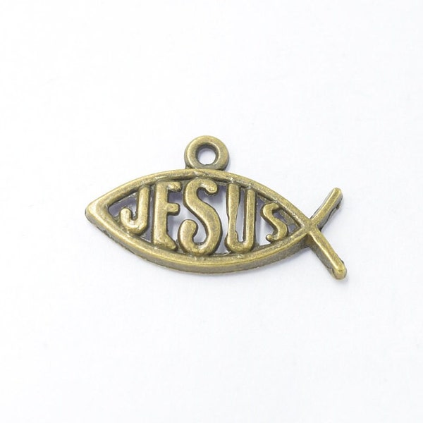 10 Jesus Fish Charms Bronze Tone b56