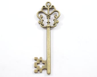 Antique Bronze Key Charms, 10pcs, 57mm x 18mm, d155