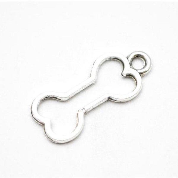 10 Silver Dog Bone Charms, 25mm x 11mm, SHIPS FROM USA, Charm for Bracelet, Charm for Necklace, Charm in bulk D6