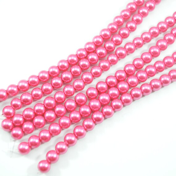 6mm Hot Pink Glass Pearl Beads Round 2 Strands 12 Etsy