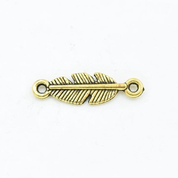 Antique Gold Feather Connector Charms 10pcs - 22mm x 7mm Antique GoldCharm Bracelet Charm Necklace Charm in bulk charm bulk pendant B88