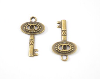 6 Bronze Key Charm, 10pcs, 16mm x 27mm Antique Bronze Charm b10