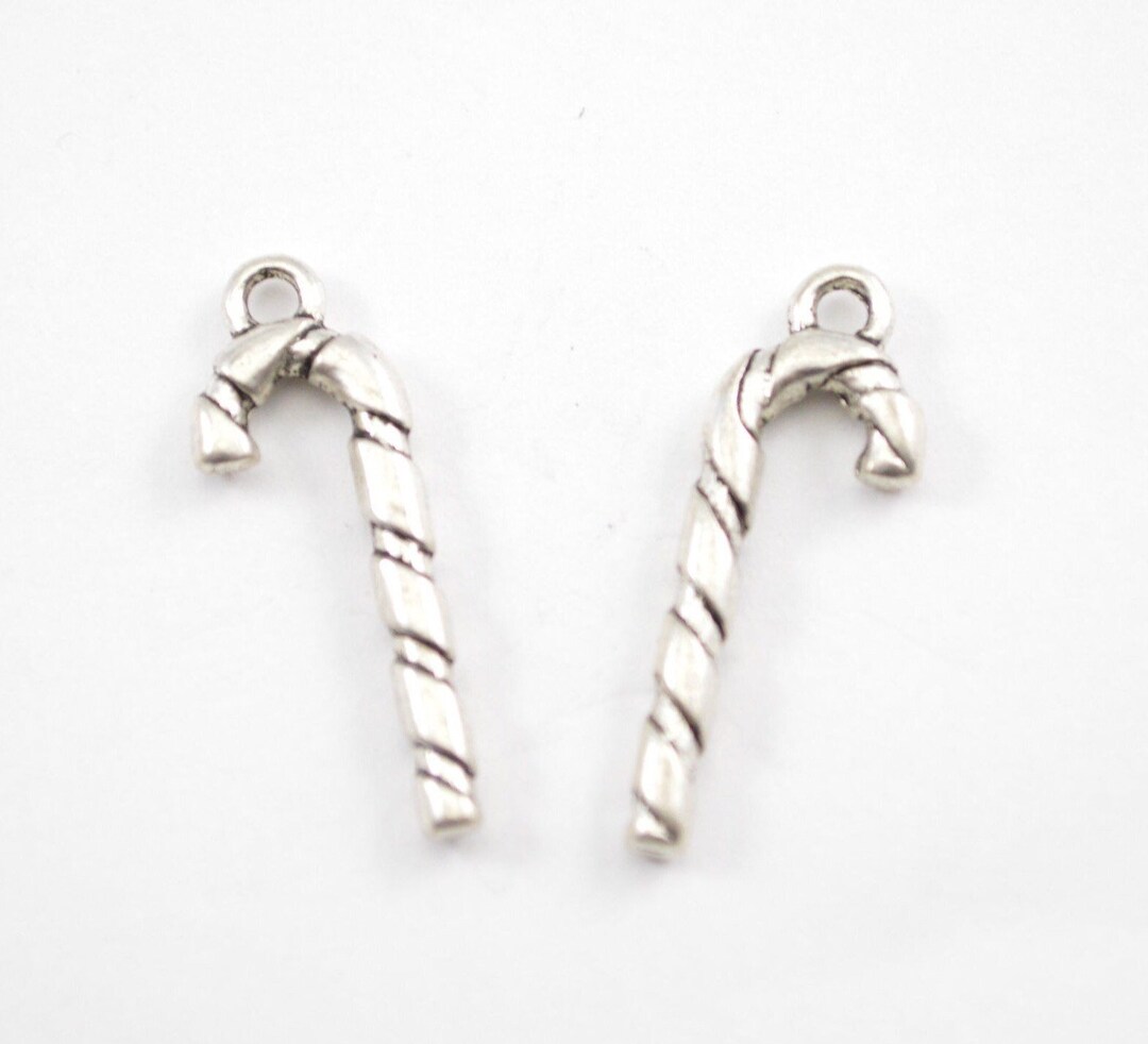 Silver Candy Cane Charms 10pcs 9mm X 27mm Christmas Charms Xmas Charms