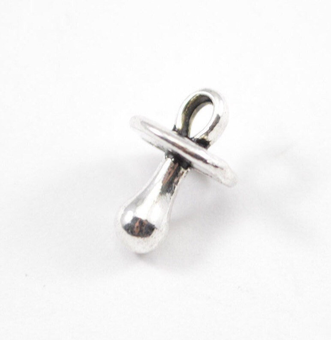 10 Silver Pacifier Charms, 14mm x 8mm, Antique Silver Charm, Cork