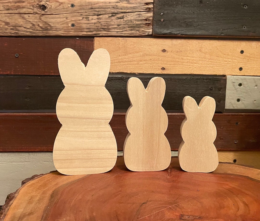 Set of 3 Unfinished Wood Bunnies, DIY Wood Easter Bunnies, Wood Rabbits