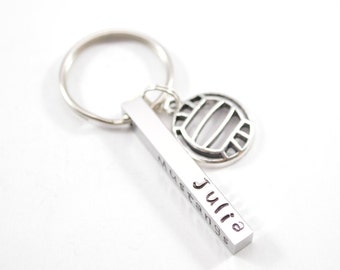 Volleyball keychain - hand stamped - name keychain bar keychain - key chain personalized team gift - custom wb25