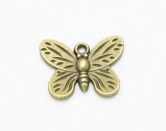 10 Bronze Butterfly Charms, 14mm x 18mm, Insect Charms, Animal Charms, Moth, Bulk, Wholesale, Bracelet Charms - e11