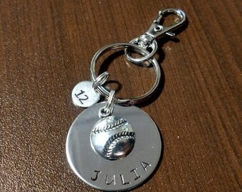 Personalized softball keychain, baseball gift, team gift, girl's boy's team gift, hand stamped, name, custom stamped, personalized - D79