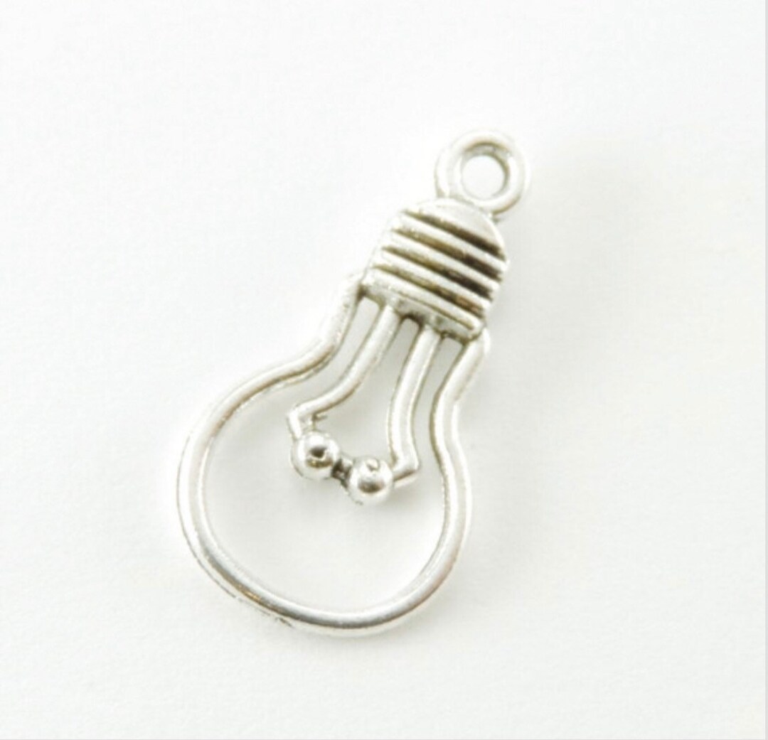 Silver Light Bulb Charm 21mm X 12mm 10pcs Silver Antique Bulk Wholesale