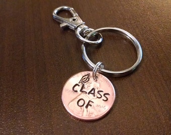 2024  Custom Stamped Graduation Class Reunion Keychain, Class of 2024 Graduation Gift Lucky Penny Personalized Keychain