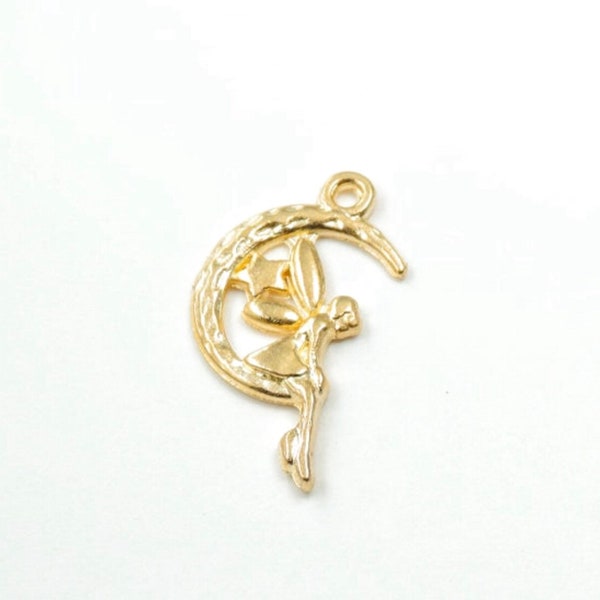 5 Fairy and Moon Charms Gold Tone b79