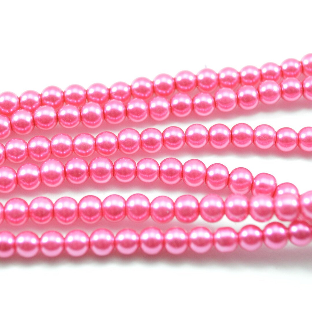 4mm Hot Pink Glass Pearl Beads Round 1 Strand 12 Etsy