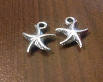 10 Silver Starfish Charms - 15mm Antique Silver Bracelet Charm Necklace Charm in bulk charm bulk pendant - Sea ocean b52