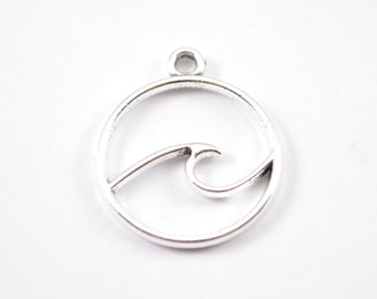10 Silver Wave Outline Charms, 20mm, SHIPS FROM USA, Charm for Necklace, Charm for Bracelet, Charm in bulk  E1