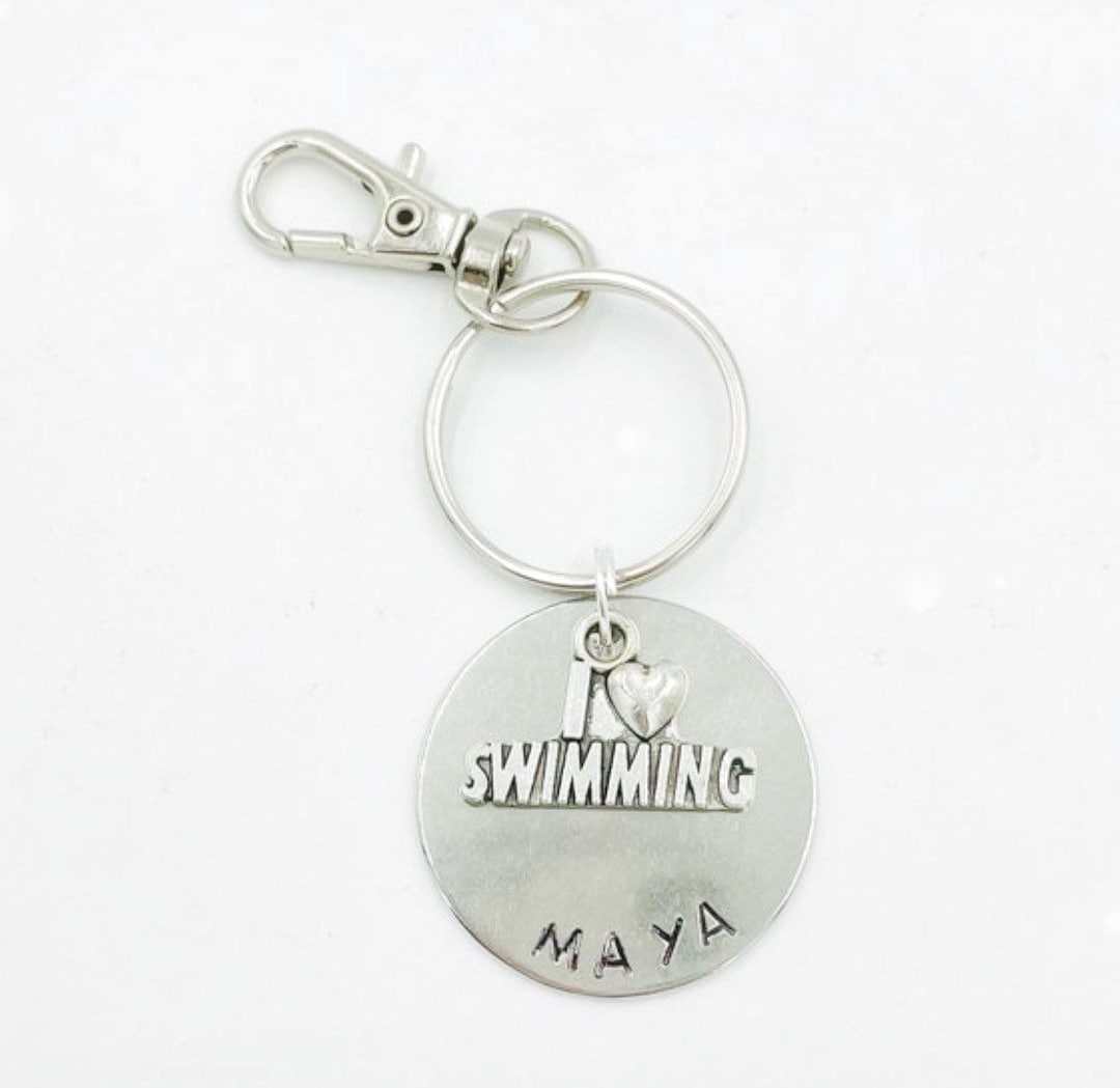 Swim Keychain Bar Keychain Custom Stamped Swim Team Gift Team Gift