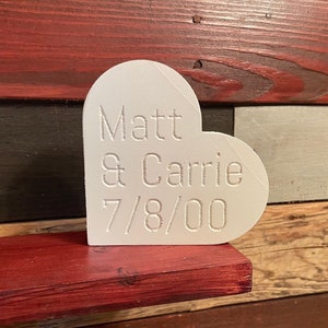 Custom etched wood heart, couple anniversary gift, wedding gift, wood Valentines day decor, etched heart gift (4.5”)