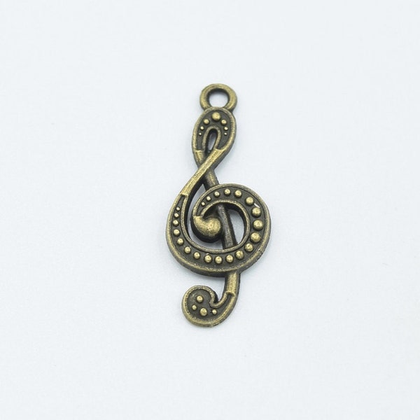 10pcs - Antique Bronze Treble Clef Charms - 28mm x 12mm - Music - Band - Bulk - Wholesale - Bulk - Bracelet Charms - ba24