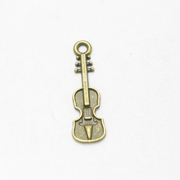 10 Bronze Violin, Viola, Cello Charm 24mm x 8mm - Antique Bronze Charm, Bracelet Charm, Necklace Charm, Charm in Bulk b40