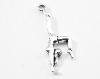 10 Silver Gymnastics Charms - 30mm x 11mm  - Gymnast - Handstand - Bracelet Charms - Necklace Charm inBulk - Wholesale - DIY wb99