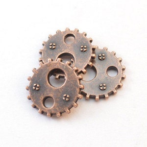 10 Copper Gear Charms - 12mm Diameter Antique Copper - Steampunk - Bulk - Wholesale - Pendant - Bracelet Charms - d219