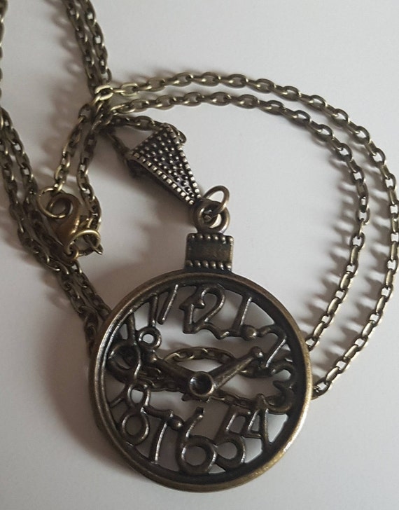 Bronze Large Clock Pendant on Slider Bead Necklace 20 Etsy