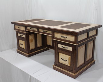 Contempory Desk, Custom, Walnut, Maple, Solid Wood