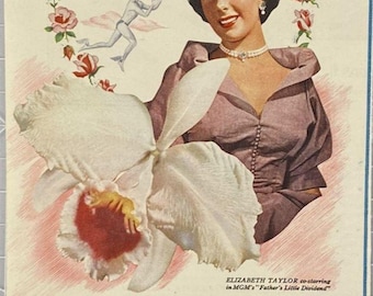 Florist Telegraph Delivery-Elizabeth Taylor On Valentines Day-Vtg Print Ad 1951