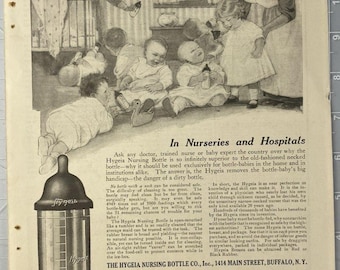 Hygeia Nursing Bottle "In Nurseries & Hospitals" Vintage Print Ad 1917