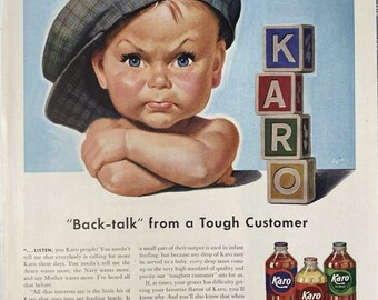 KARO "Army Navy My Mother Wants More says Tough Customer" Vintage Print Ad 1942