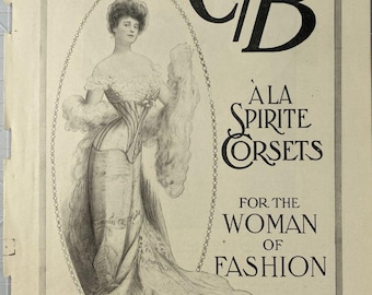 The Designer Magazine "C/B 'A La Spirite Corsets from Paris" Vtg Print Ad 1906