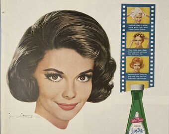 Lustre-Creme Shampoo Natalie Wood "You Only Need to Lather Once!" Print Ad 1963