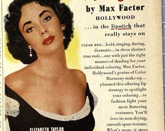 Max Factor Red Lipstick Elizabeth Taylor in "Fathers Little Dividend" Ad 1951