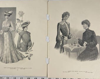 Ladies Fashion Illustrations 2-pages Vintage Print Ads Designer Magazine 1903